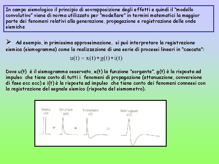 In campo sismologico il principio di sovrapposizione degli effetti e quindi il “modello convolutivo”