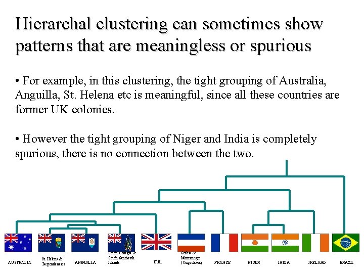 Hierarchal clustering can sometimes show patterns that are meaningless or spurious • For example,