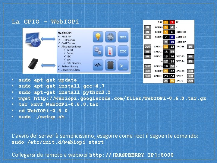 La GPIO - Web. IOPi • • sudo apt-get update sudo apt-get install gcc-4. La GPIO - Web. IOPi • • sudo apt-get update sudo apt-get install gcc-4.