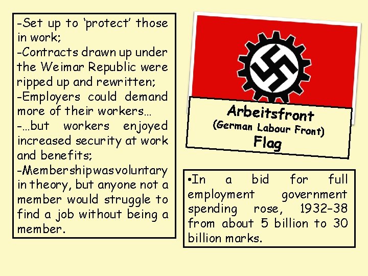 -Set up to ‘protect’ those in work; -Contracts drawn up under the Weimar Republic