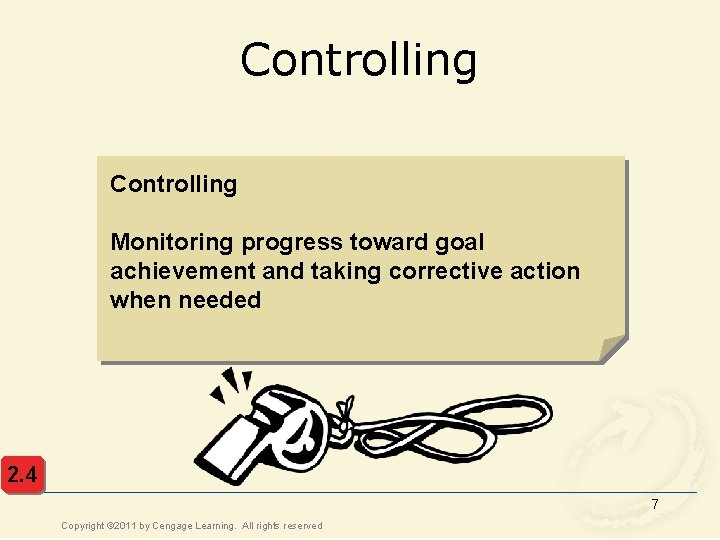 Controlling Monitoring progress toward goal achievement and taking corrective action when needed 2. 4