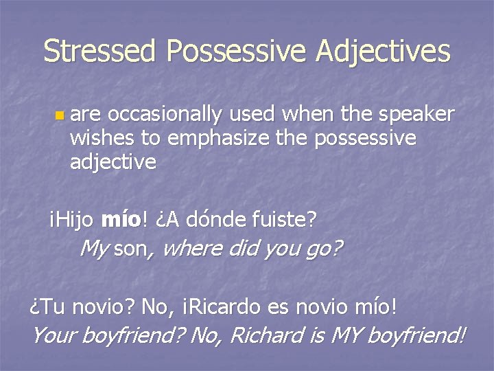 Stressed Possessive Adjectives n are occasionally used when the speaker wishes to emphasize the