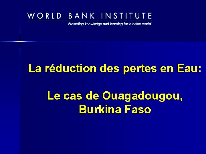 La réduction des pertes en Eau: Le cas de Ouagadougou, Burkina Faso 