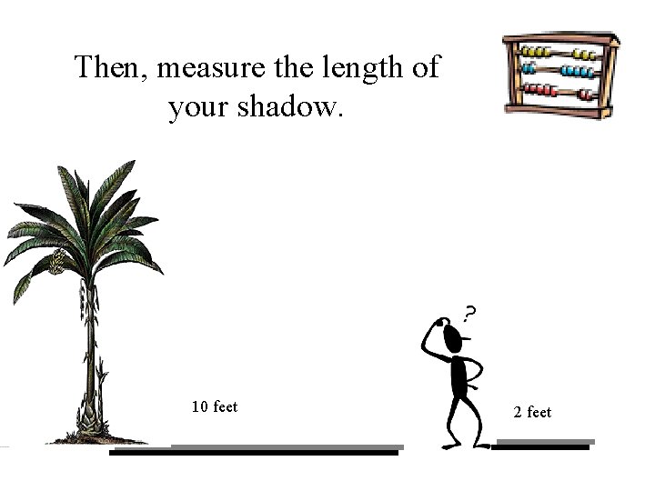 Then, measure the length of your shadow. 10 feet 2 feet 