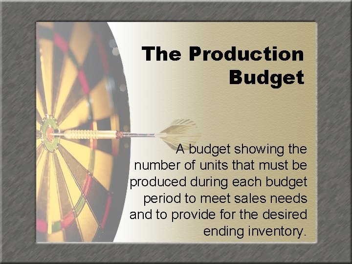 The Production Budget A budget showing the number of units that must be produced