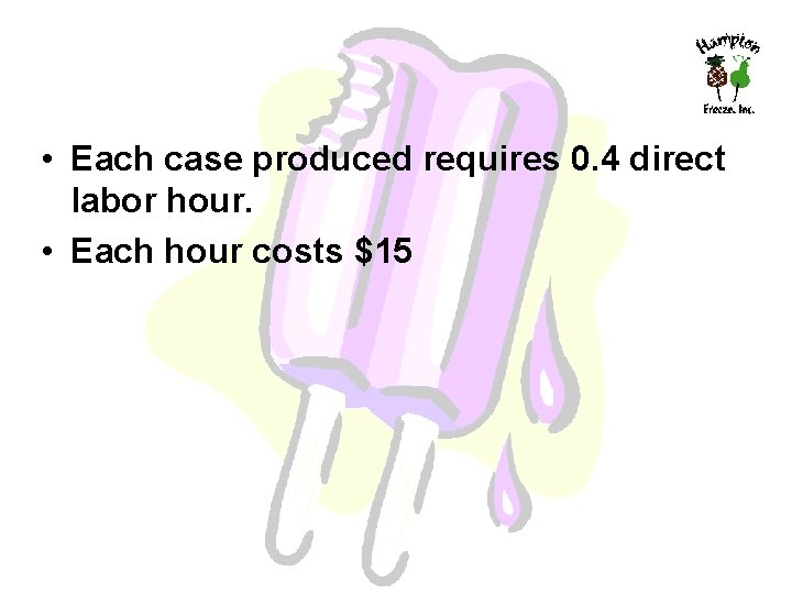  • Each case produced requires 0. 4 direct labor hour. • Each hour