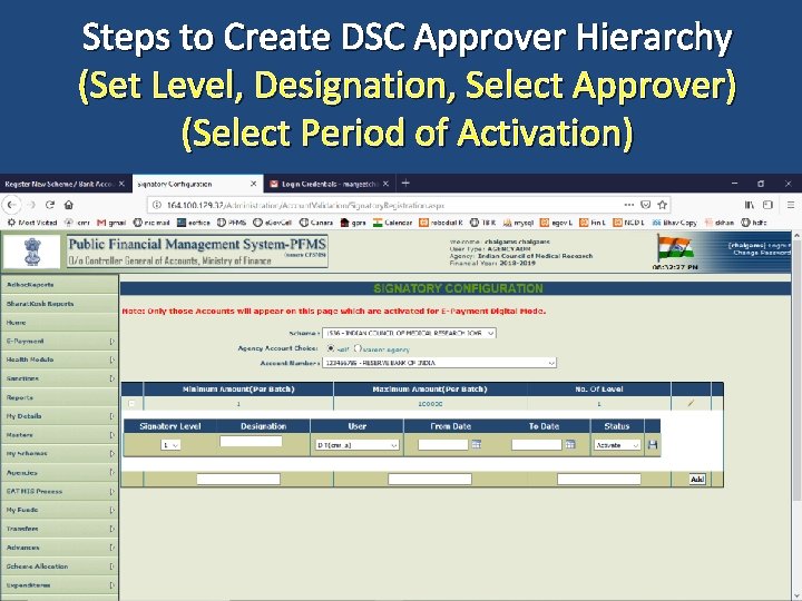 Steps to Create DSC Approver Hierarchy (Set Level, Designation, Select Approver) (Select Period of