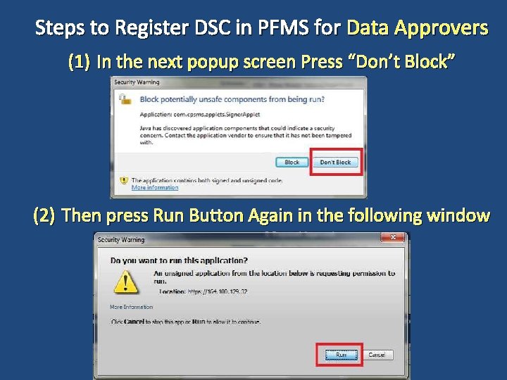 Steps to Register DSC in PFMS for Data Approvers (1) In the next popup