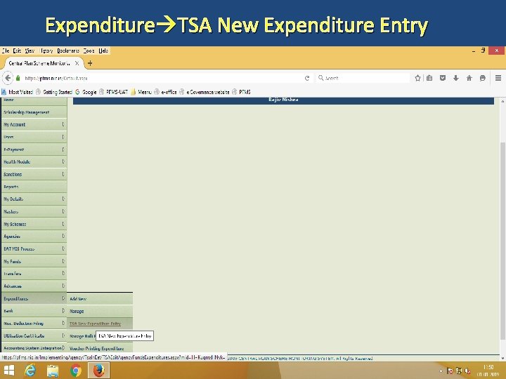 Expenditure TSA New Expenditure Entry 47 
