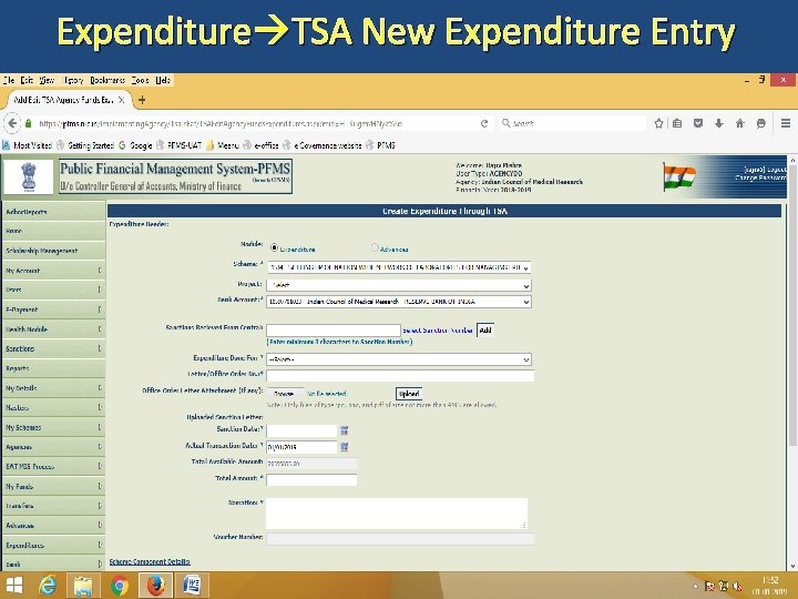 Expenditure TSA New Expenditure Entry 49 