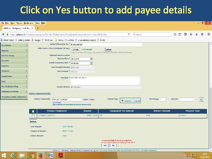 Click on Yes button to add payee details 55 