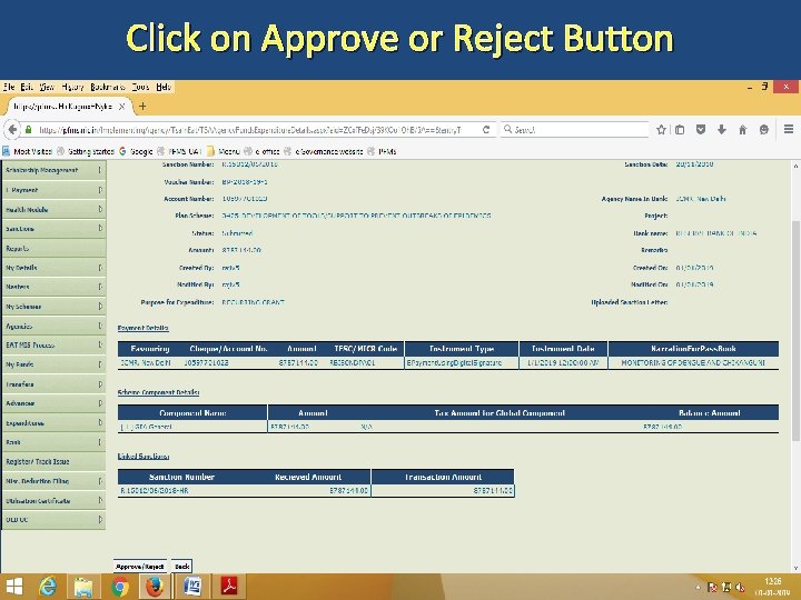 Click on Approve or Reject Button 64 