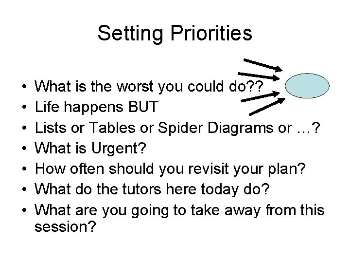 Setting Priorities • • What is the worst you could do? ? Life happens