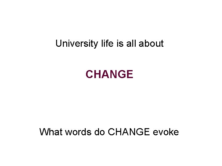 University life is all about CHANGE What words do CHANGE evoke 