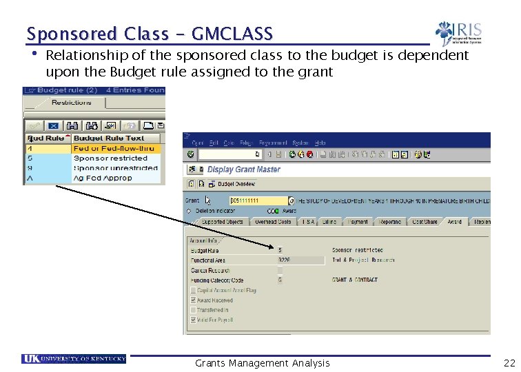 Sponsored Class - GMCLASS • Relationship of the sponsored class to the budget is