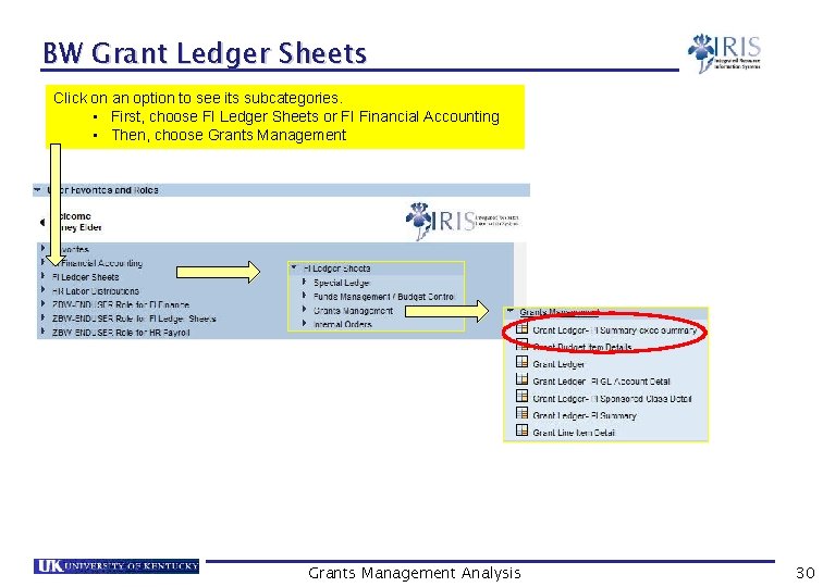 BW Grant Ledger Sheets Click on an option to see its subcategories. • First,