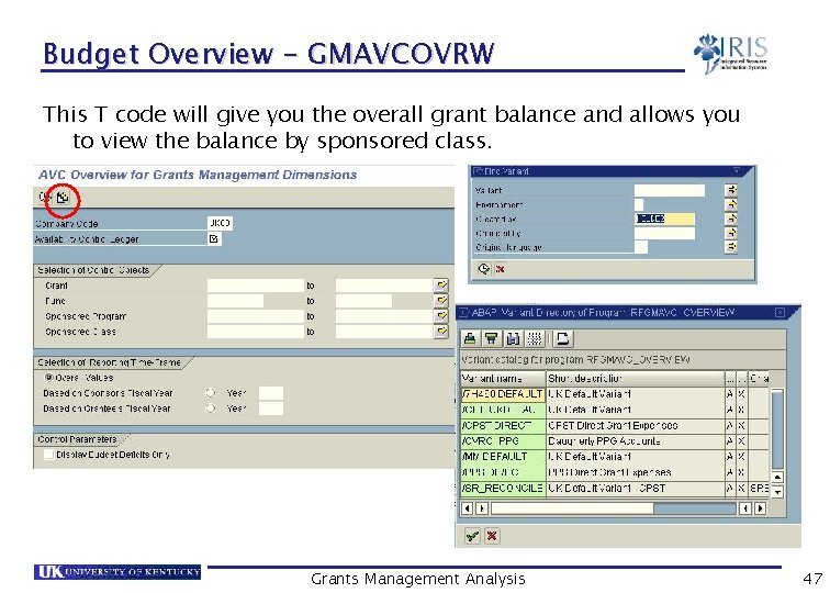 Budget Overview - GMAVCOVRW This T code will give you the overall grant balance