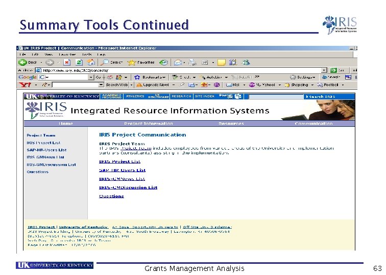 Summary Tools Continued Grants Management Analysis 63 