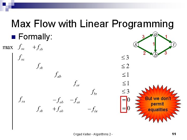 Max Flow with Linear Programming n Formally: 3 1 1 2 3 But we