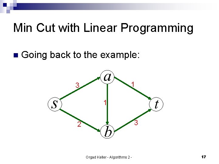 Min Cut with Linear Programming n Going back to the example: 1 3 2