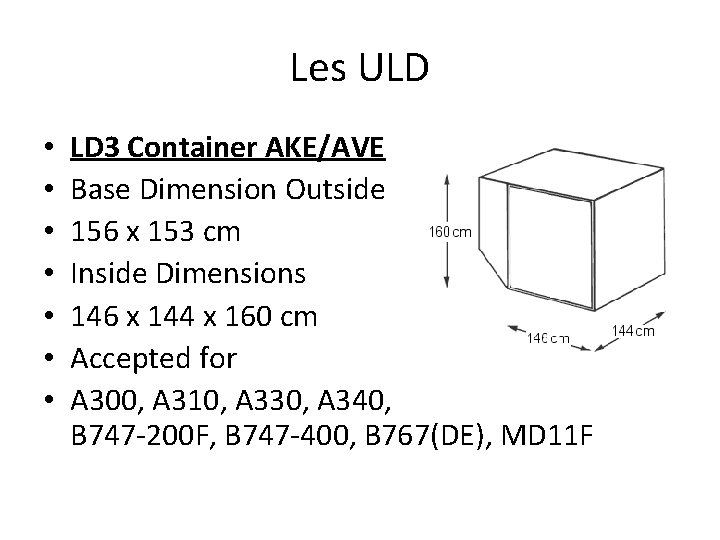 Les ULD • • LD 3 Container AKE/AVE Base Dimension Outside 156 x 153 Les ULD • • LD 3 Container AKE/AVE Base Dimension Outside 156 x 153