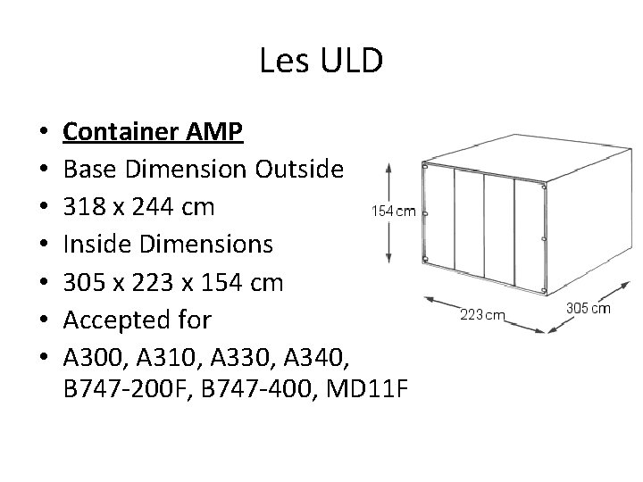 Les ULD • • Container AMP Base Dimension Outside 318 x 244 cm Inside Les ULD • • Container AMP Base Dimension Outside 318 x 244 cm Inside
