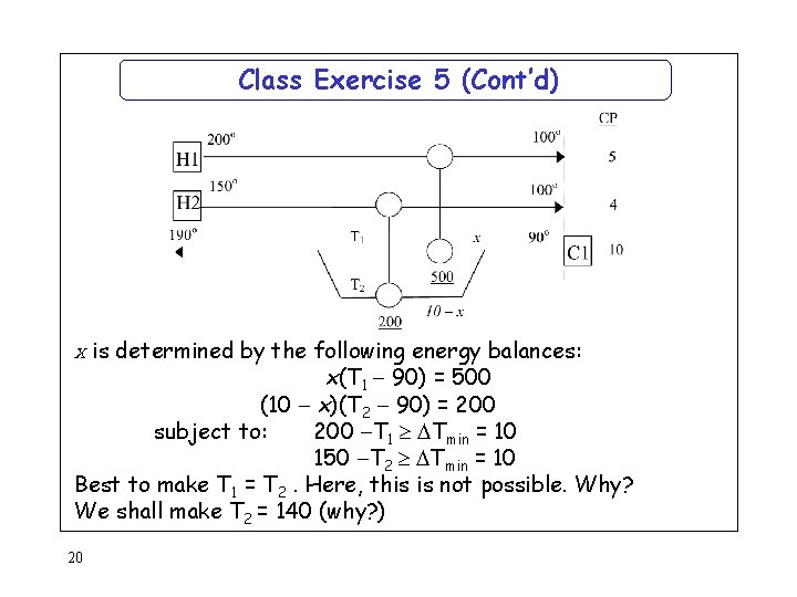 Class Exercise 5 (Cont’d) x is determined by the following energy balances: x(T 1