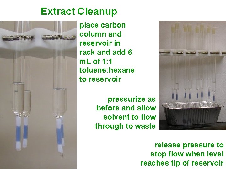 Extract Cleanup place carbon column and reservoir in rack and add 6 m. L Extract Cleanup place carbon column and reservoir in rack and add 6 m. L