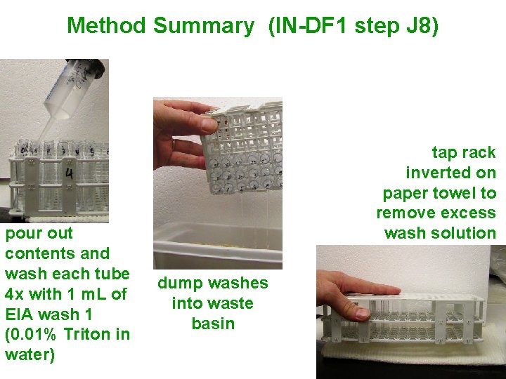 Method Summary (IN-DF 1 step J 8) pour out contents and wash each tube Method Summary (IN-DF 1 step J 8) pour out contents and wash each tube