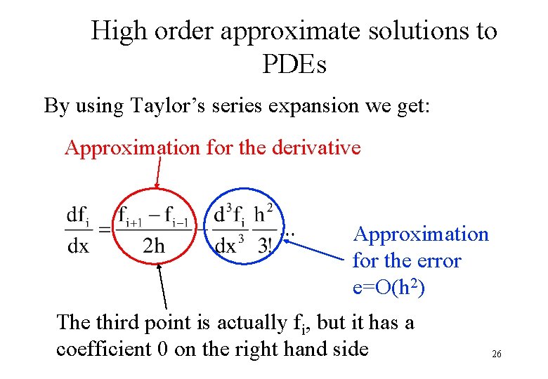 High order approximate solutions to PDEs By using Taylor’s series expansion we get: Approximation