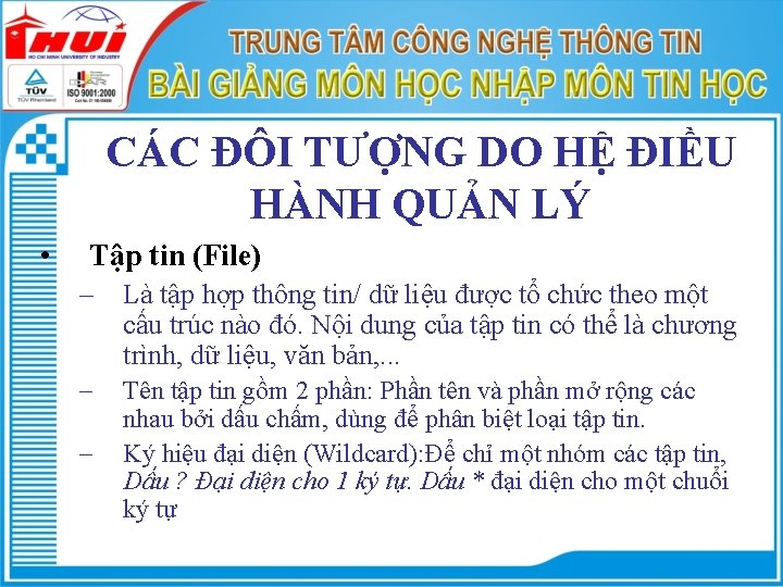 CÁC ĐÔI TƯỢNG DO HỆ ĐIỀU HÀNH QUẢN LÝ • Tập tin (File) -