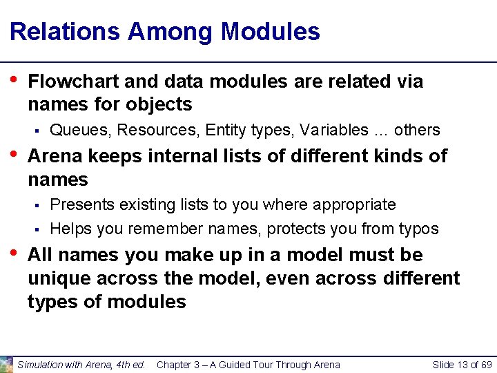 Relations Among Modules • Flowchart and data modules are related via names for objects Relations Among Modules • Flowchart and data modules are related via names for objects