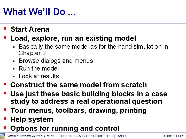 What We’ll Do. . . • • Start Arena Load, explore, run an existing What We’ll Do. . . • • Start Arena Load, explore, run an existing