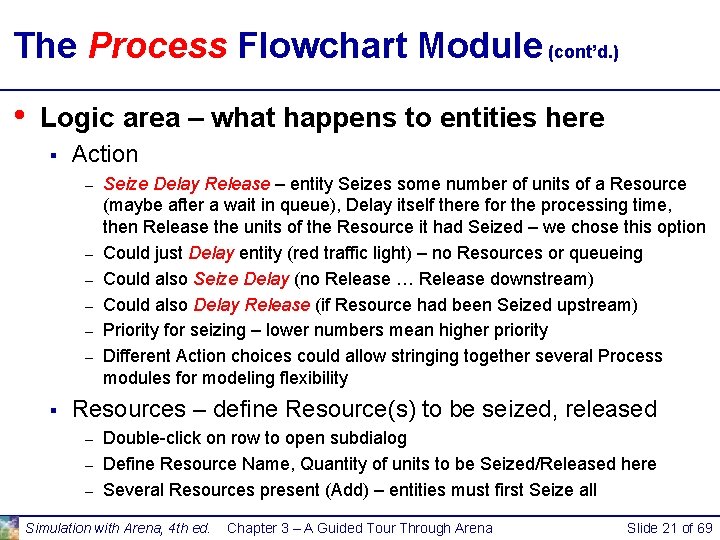 The Process Flowchart Module (cont’d. ) • Logic area – what happens to entities The Process Flowchart Module (cont’d. ) • Logic area – what happens to entities