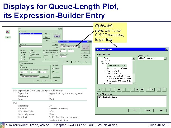 Displays for Queue-Length Plot, its Expression-Builder Entry Right-click here, then click Build Expression, to Displays for Queue-Length Plot, its Expression-Builder Entry Right-click here, then click Build Expression, to