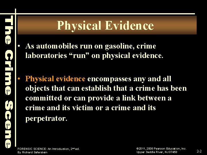 Physical Evidence • As automobiles run on gasoline, crime laboratories “run” on physical evidence.