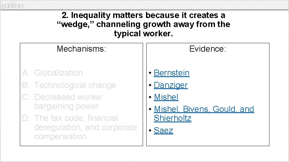 2. Inequality matters because it creates a “wedge, ” channeling growth away from the