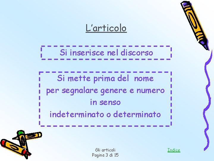 L’articolo Si inserisce nel discorso Si mette prima del nome per segnalare genere e