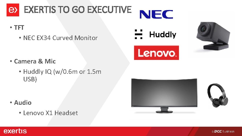 EXERTIS TO GO EXECUTIVE • TFT • NEC EX 34 Curved Monitor • Camera