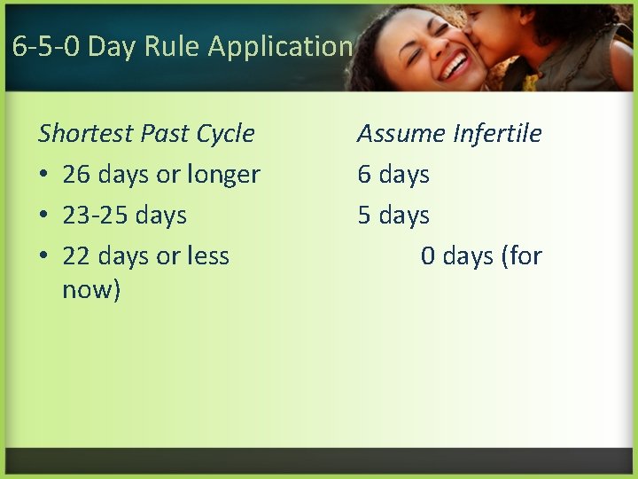 6 -5 -0 Day Rule Application Shortest Past Cycle • 26 days or longer