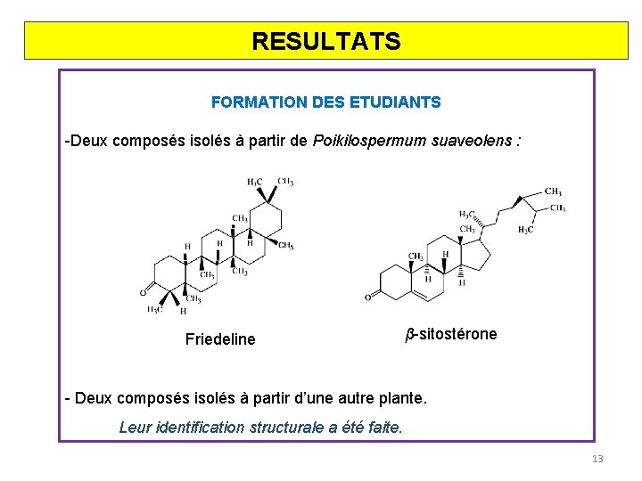 RESULTATS FORMATION DES ETUDIANTS -Deux composés isolés à partir de Poikilospermum suaveolens : Friedeline