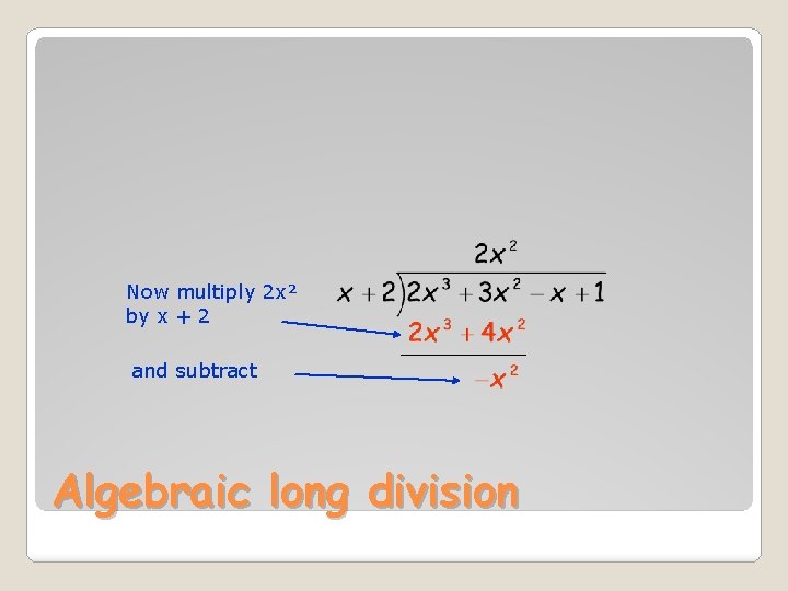 Now multiply 2 x² by x + 2 and subtract Algebraic long division 