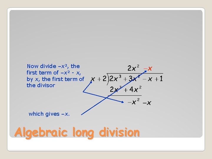 Now divide –x², the first term of –x² - x, by x, the first