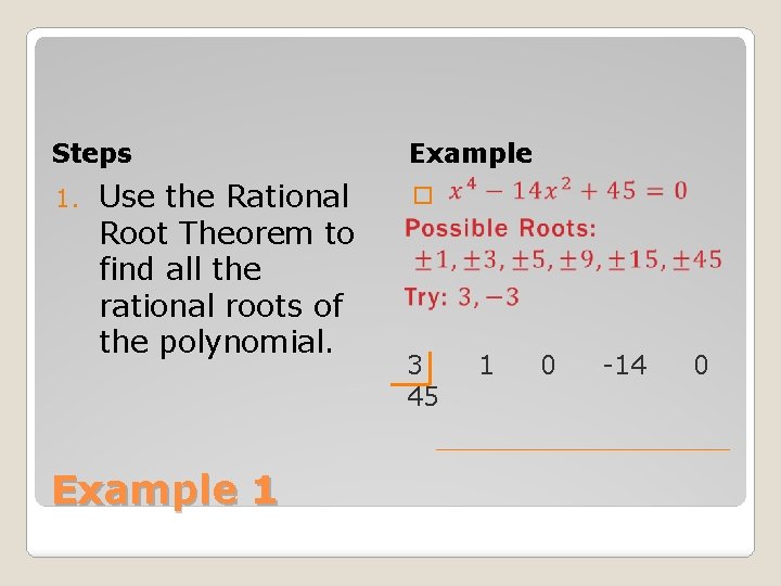 Steps 1. Use the Rational Root Theorem to find all the rational roots of
