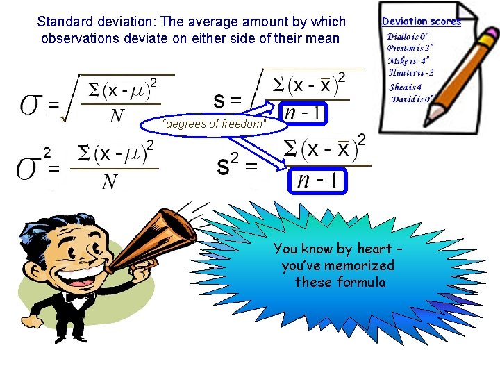 Standard deviation: The average amount by which observations deviate on either side of their