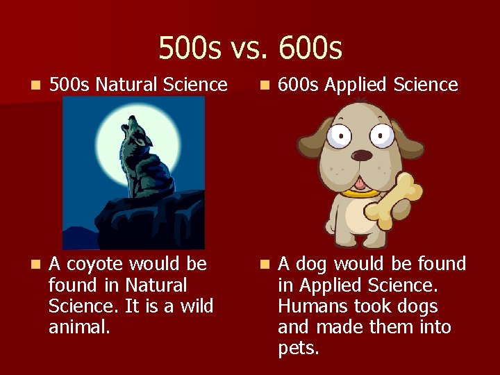 500 s vs. 600 s n 500 s Natural Science n 600 s Applied
