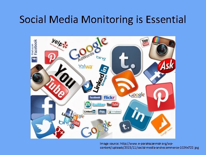 Social Media Monitoring is Essential Image source: http: //www. e-parakazanmak. org/wpcontent/uploads/2015/11/social-media-and-ecommerce-1024 x 722. jpg