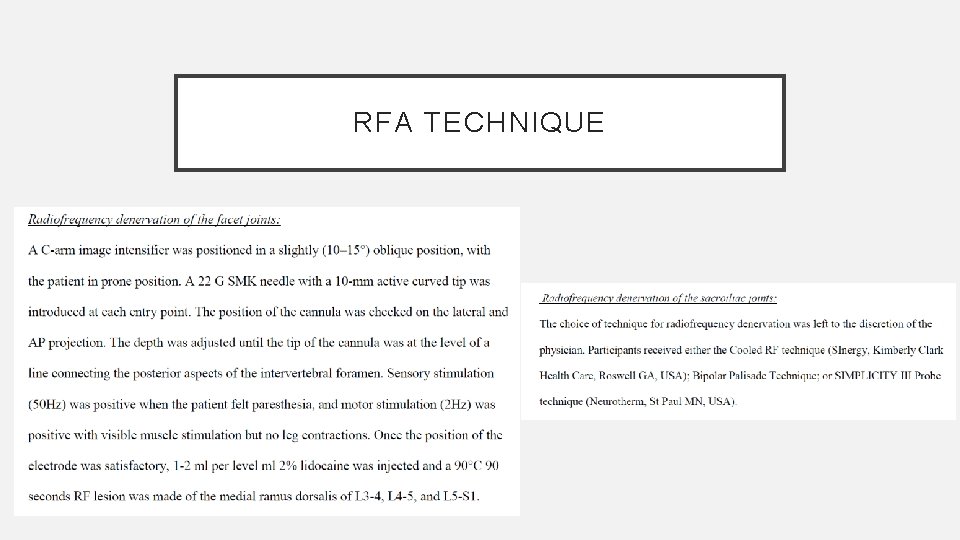 RFA TECHNIQUE 