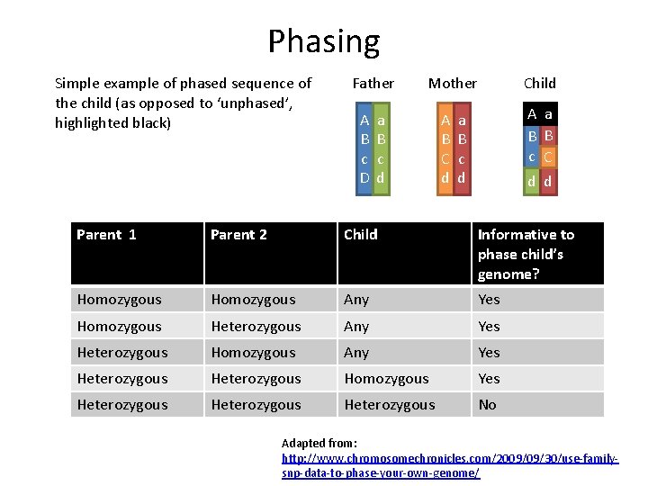 Phasing Simple example of phased sequence of the child (as opposed to ‘unphased’, highlighted