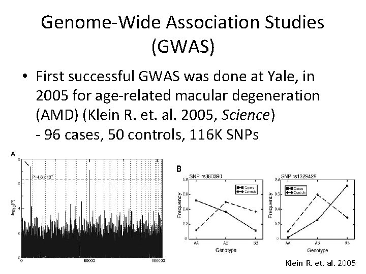 Genome-Wide Association Studies (GWAS) • First successful GWAS was done at Yale, in 2005